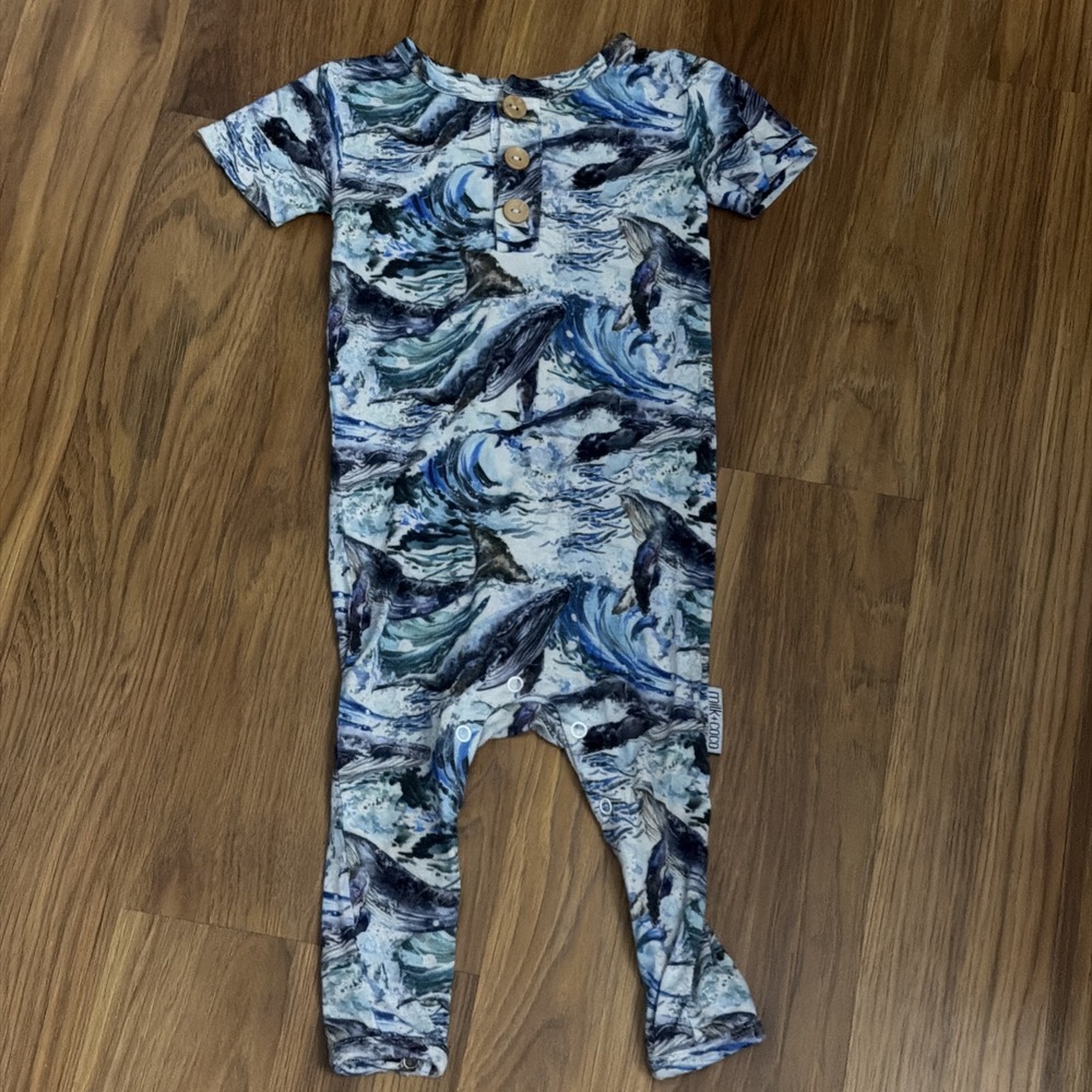 Milk & Coco Baby Boys Whales Waves 12-18 Months Shortall Outfit